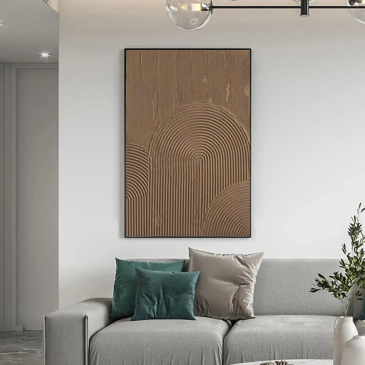 Brown Textured Arch painting by Javier Ramirez, modern abstract artwork with textured brown arches, framed and ready to hang.