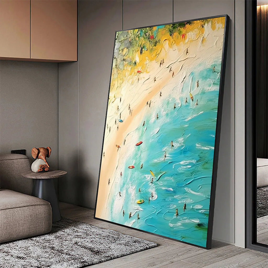 SEASIDE REVERIE: Impasto Colorful Figures Beach Summer Waves Canvas