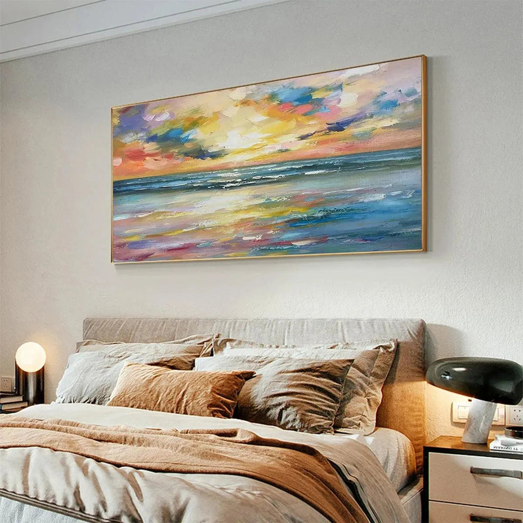 SEASIDE SUNSET SERENADE: Textured Coastal Sunset Wall Art