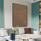 BROWN TEXTURED ARCH painting by Javier Ramirez, textured brown arches artwork, framed and displayed in a living room setting.