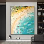 SEASIDE REVERIE: Impasto Colorful Figures Beach Summer Waves Canvas