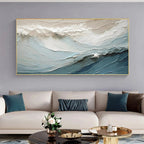 OCEANIC SYMPHONY: Textured Blue White Beige Abstract Wave Canvas