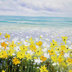 GOLDEN HOUR BLOOM: Panoramic Yellow Wildflowers And Blue Sky Canvas
