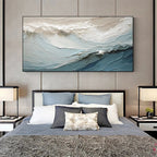 OCEANIC SYMPHONY: Textured Blue White Beige Abstract Wave Canvas