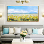GOLDEN HOUR BLOOM: Panoramic Yellow Wildflowers And Blue Sky Canvas