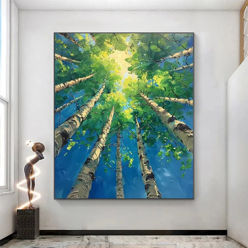 FOREST SUNRISE: Impasto Birch Trees Dawn Light Canvas