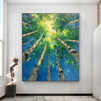FOREST SUNRISE: Impasto Birch Trees Dawn Light Canvas