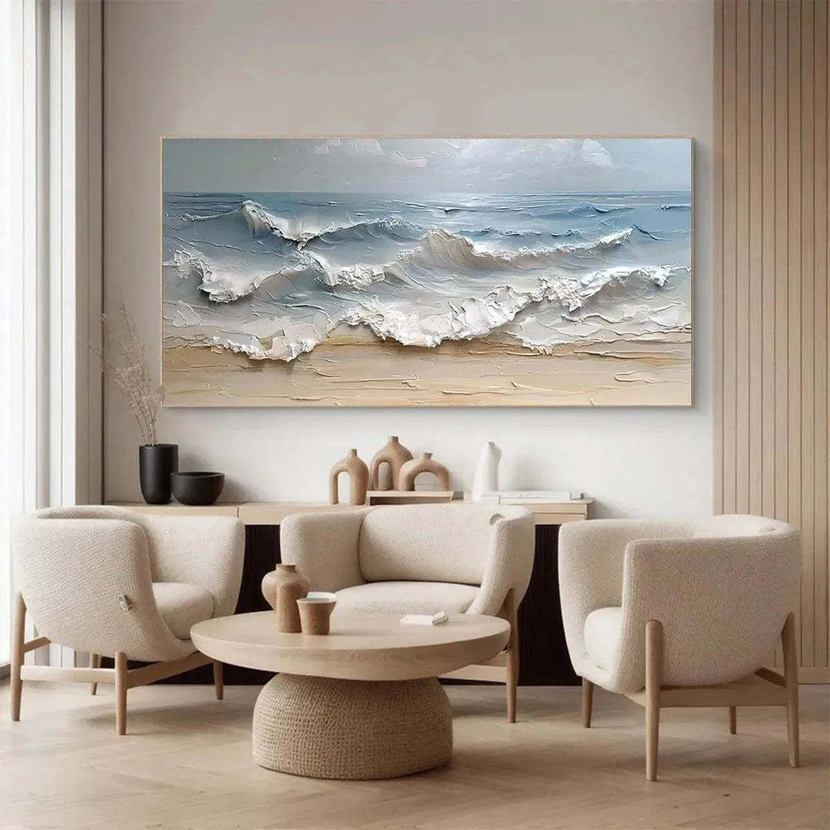 OCEAN'S EMBRACE: Crashing Impasto Waves Canvas