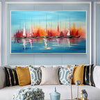 HARBOR SUNSET: Textured Sailboat Seascape Panoramic Wall Art