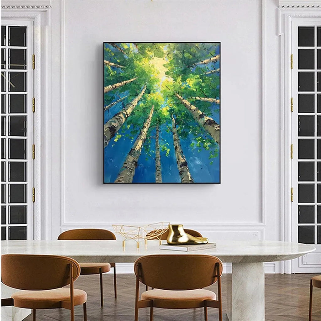 FOREST SUNRISE: Impasto Birch Trees Dawn Light Canvas