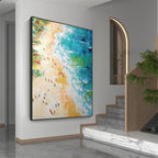 TROPICAL PARADISE: Impasto Beach Scene Palm Trees Turquoise Waves Canvas