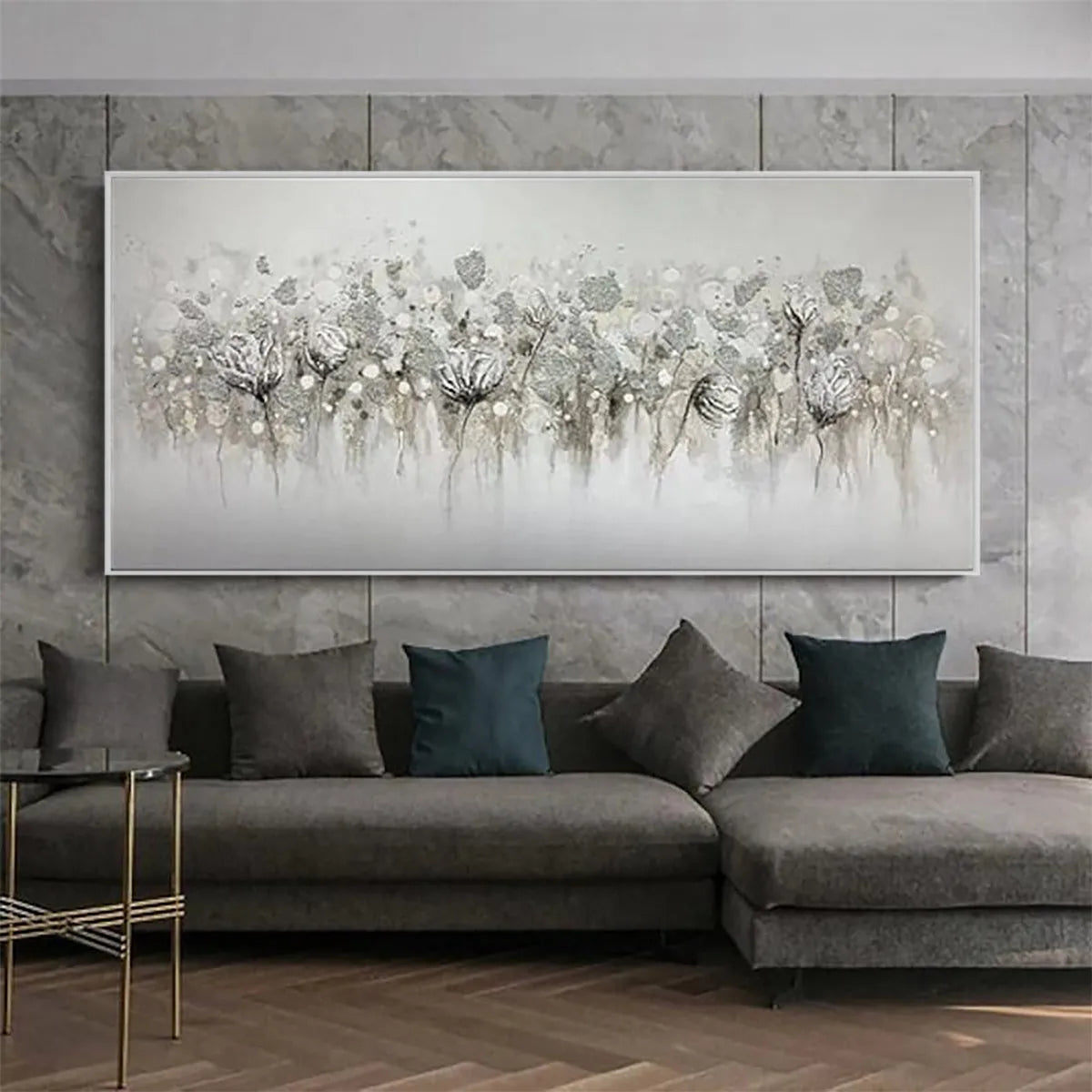 SILVER MIST: Minimalist Floral Silver Grey White Canvas