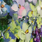SERENITY IN PURPLE: Vertical Impasto Purple White Blue Floral Canvas