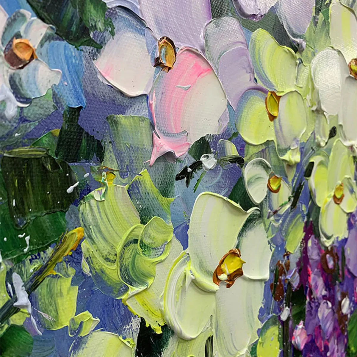 SERENITY IN PURPLE: Vertical Impasto Purple White Blue Floral Canvas