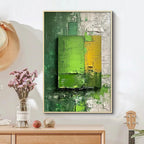 Green and Yellow Textured Blocks Impasto Painting by Isabella Rossi, vertical wall art, modern abstract