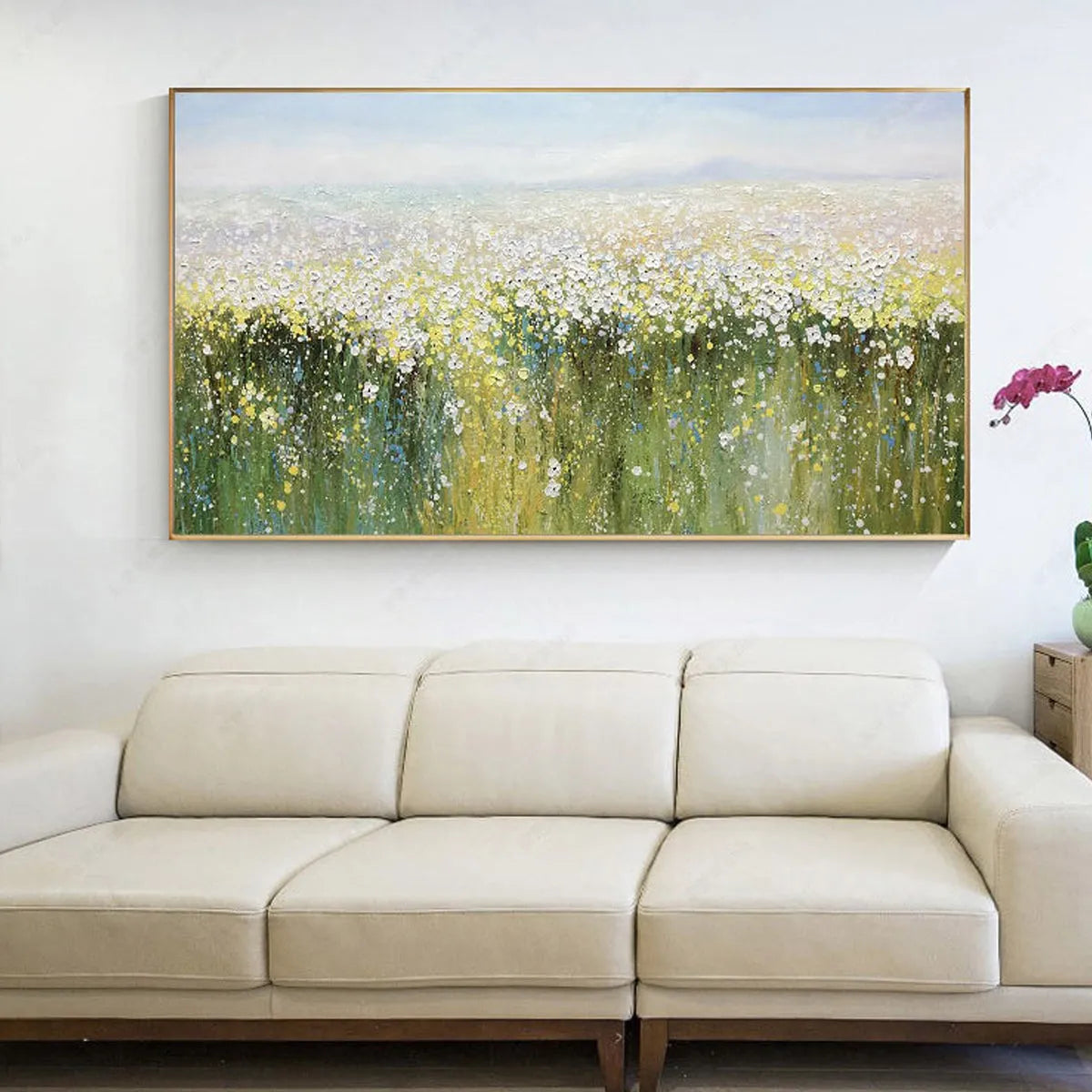 WHISPERING MEADOW: Impressionistic Wildflower Field Soft Light Canvas