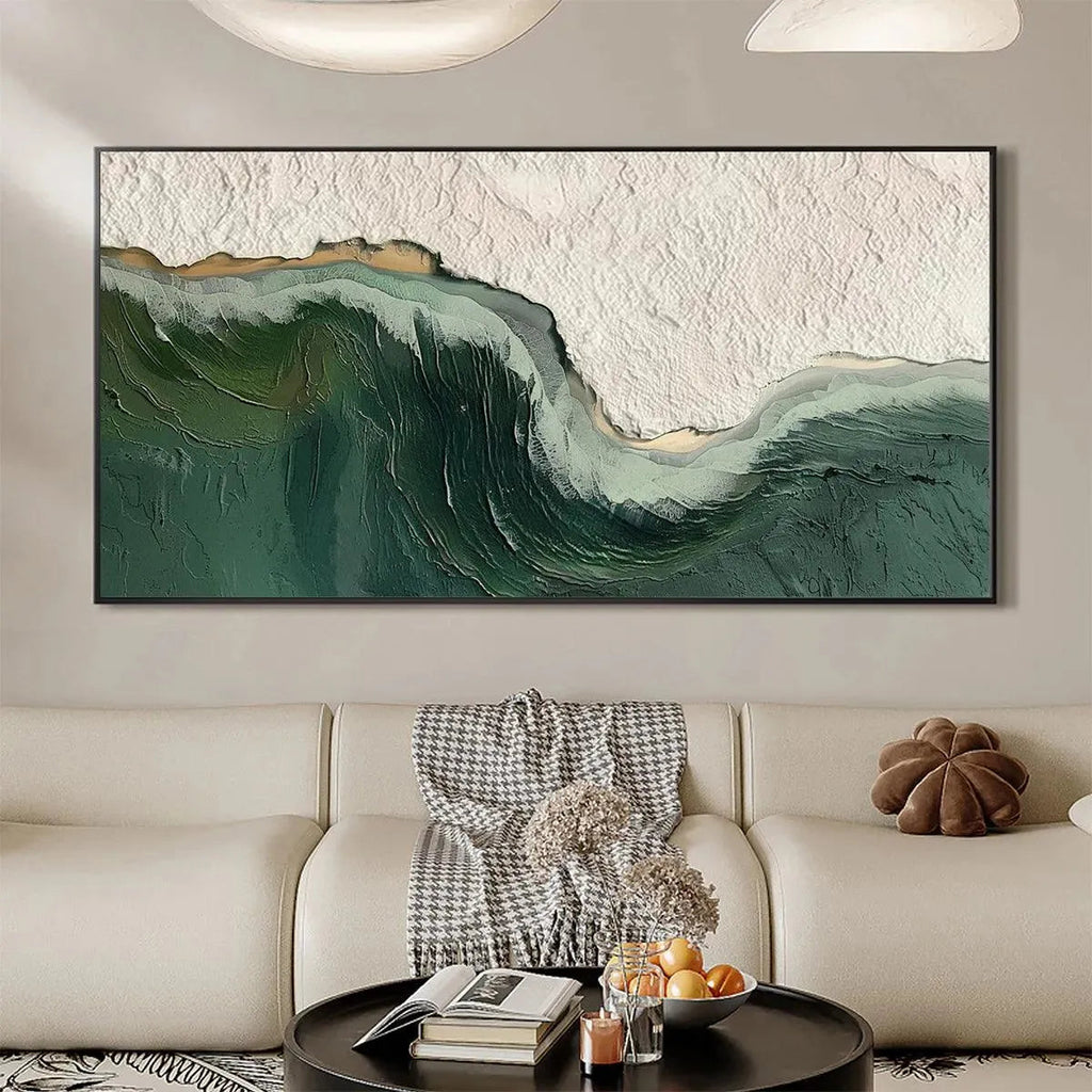 EMERALD DEPTHS: Textured Emerald Green White Waves Seascape Canvas