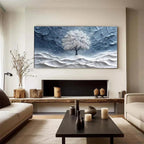 WINTER'S EMBRACE: Solitary Tree Snow Impasto Canvas