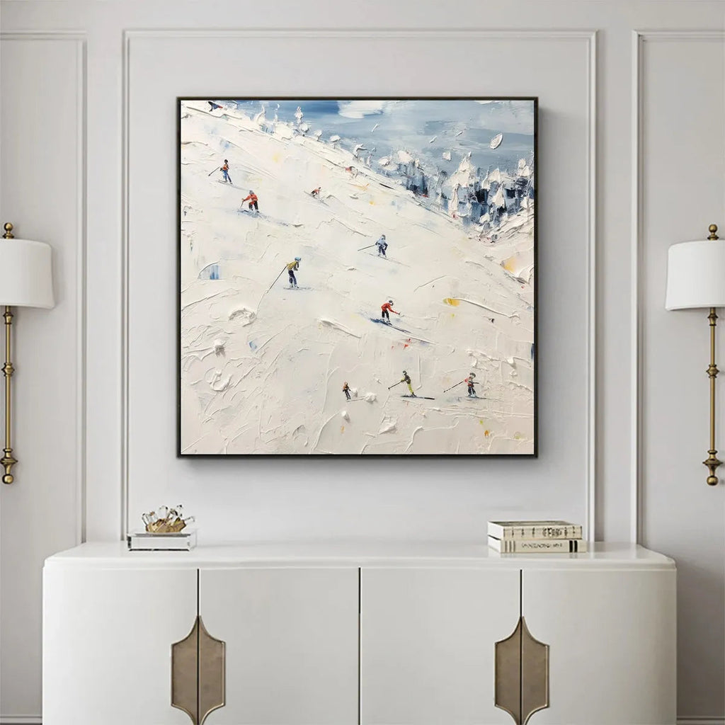 WINTER'S DANCE: Impressionistic Skiing Art on Square Canvas