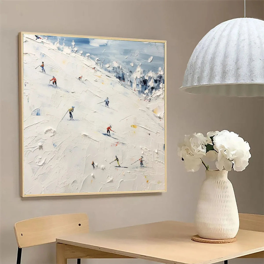 WINTER'S DANCE: Impressionistic Skiing Art on Square Canvas