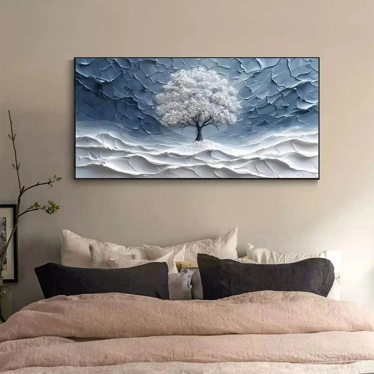 WINTER'S EMBRACE: Solitary Tree Snow Impasto Canvas