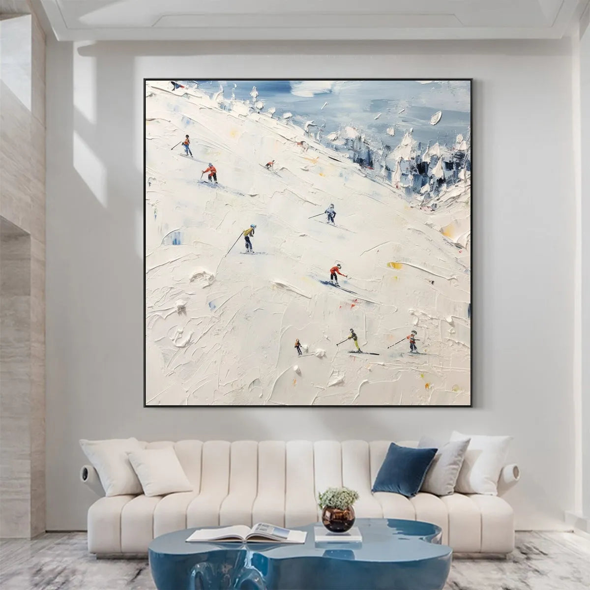 WINTER'S DANCE: Impressionistic Skiing Art on Square Canvas