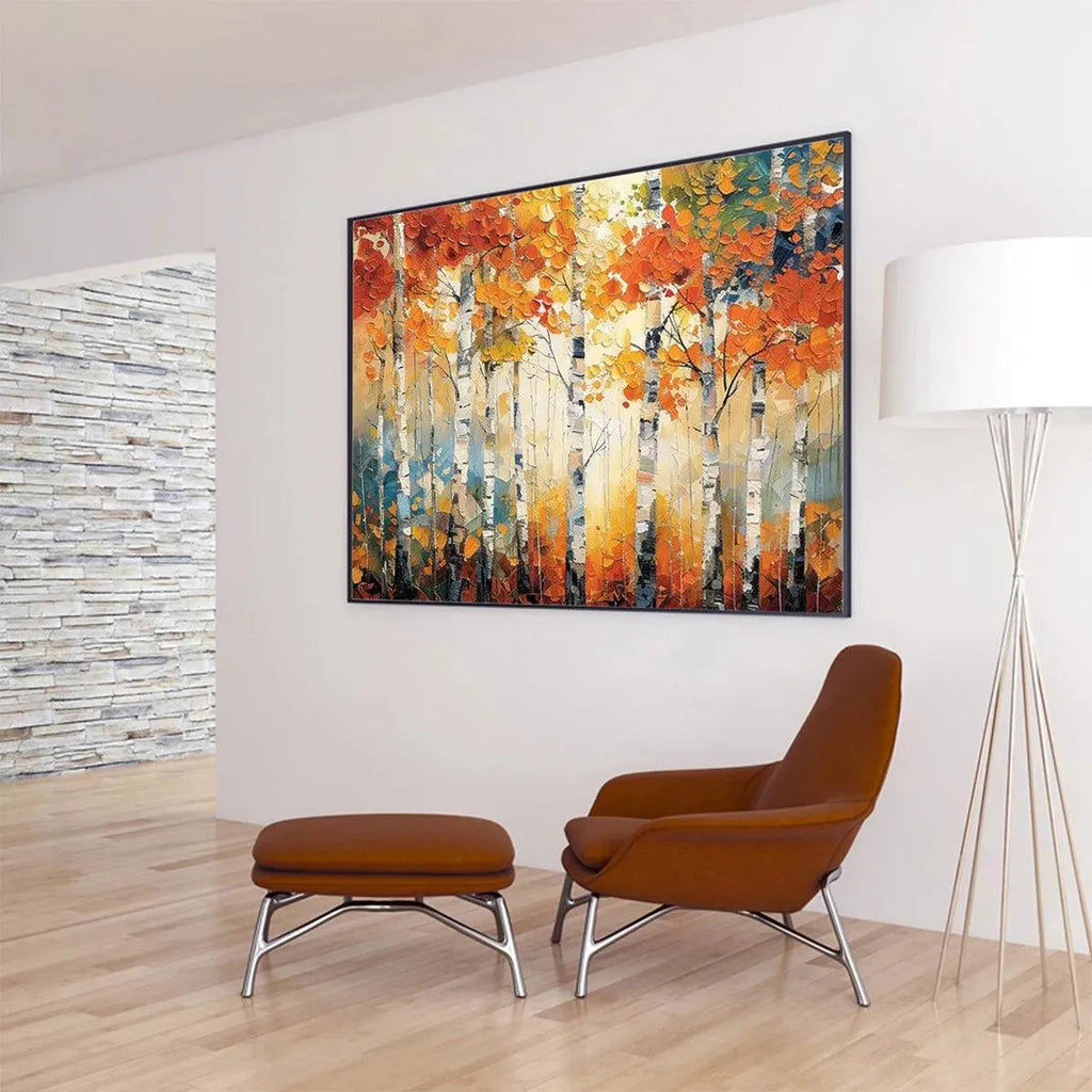 AUTUMN ASPEN: Textured Fiery Foliage And Slender White Trunks Canvas