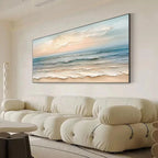 COASTAL SERENITY: Soft Hues Impasto Waves Textured Seascape Canvas