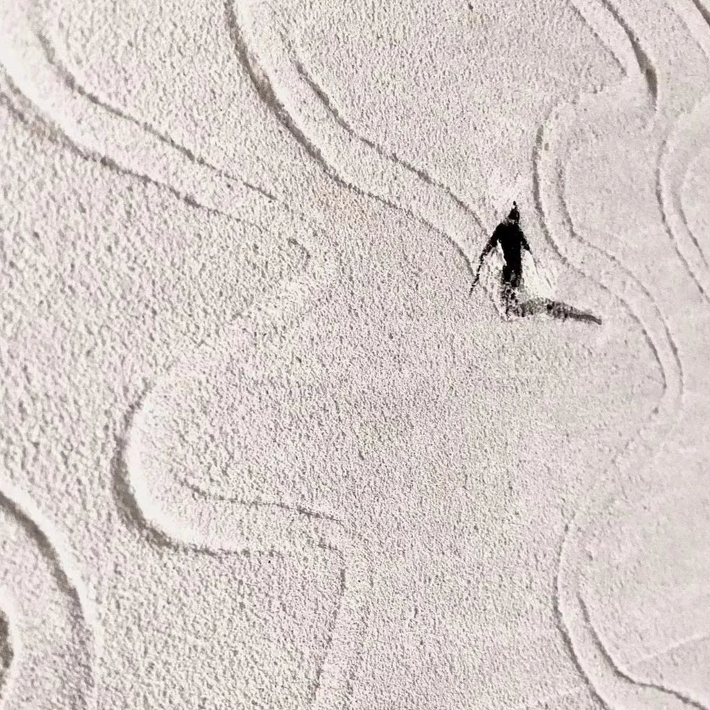 SNOW DANCE: Minimalist Skiing Art on Textured Square Canvas for Contemporary Decor