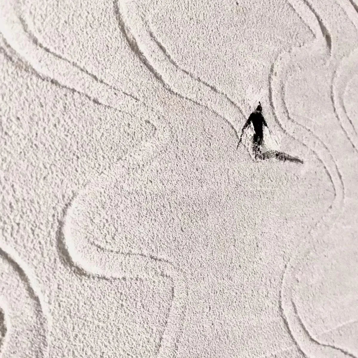 SNOW DANCE: Minimalist Skiing Art on Textured Square Canvas for Contemporary Decor