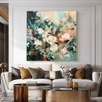 SECRET GARDEN: Impressionistic Soft Hue Square Floral Oil Canvas