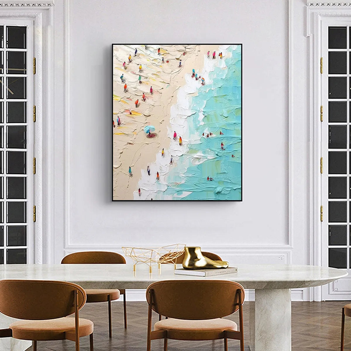 SUMMER HOLIDAY: Impasto Colorful Figures On Beach Oil Painting