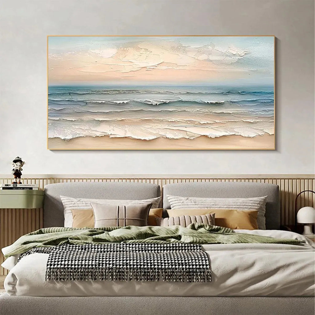 COASTAL SERENITY: Soft Hues Impasto Waves Textured Seascape Canvas