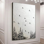 SNOW DANCE: Minimalist Skiing Art on Textured Square Canvas for Contemporary Decor