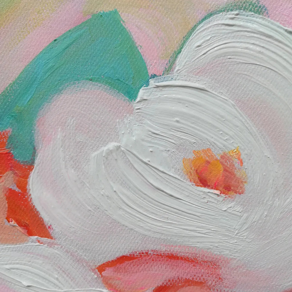 SECRET GARDEN: Impressionistic Soft Hue Square Floral Oil Canvas