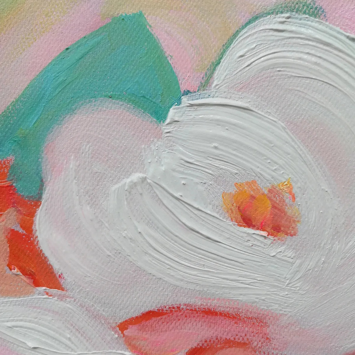 SECRET GARDEN: Impressionistic Soft Hue Square Floral Oil Canvas