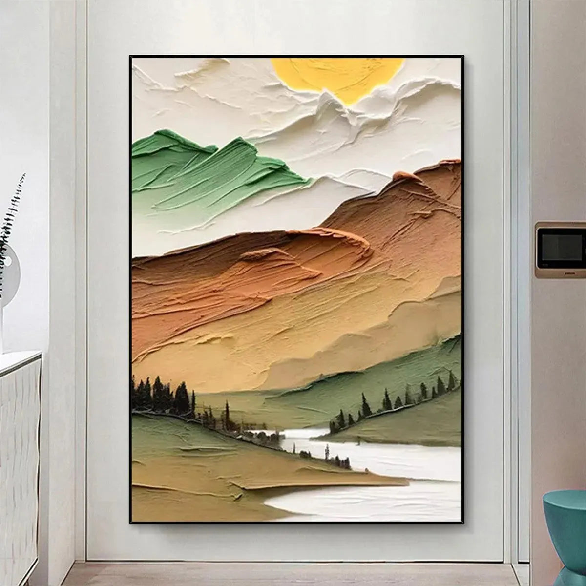 GOLDEN VALLEY: Textured Green Gold Orange Warm Mountain Landscape Canvas