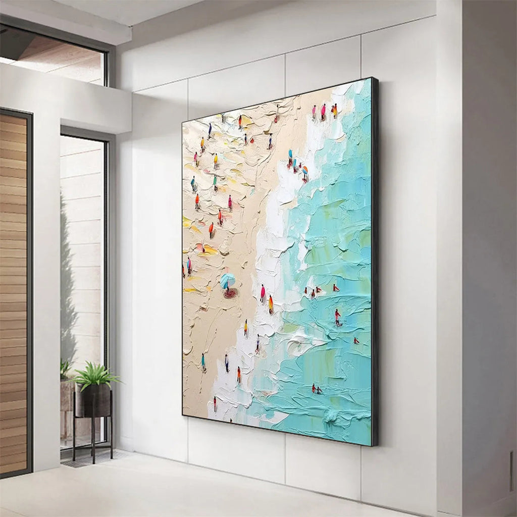 SUMMER HOLIDAY: Impasto Colorful Figures On Beach Oil Painting