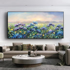 BLUE RIDGE DAWN: Panoramic Hydrangea Field Sunrise Soft Pastel Canvas