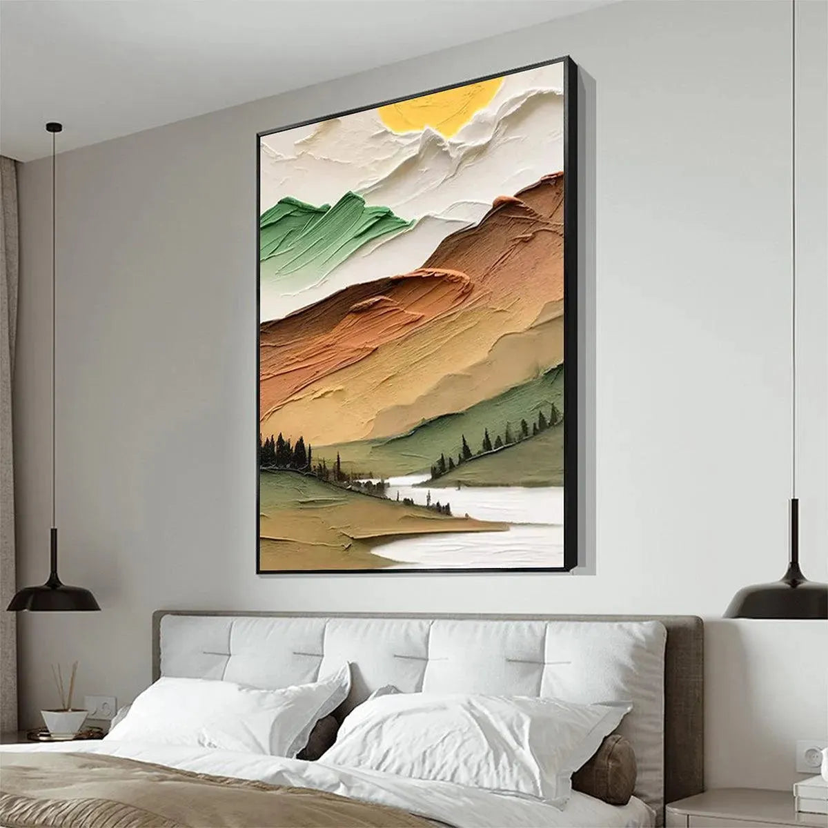 GOLDEN VALLEY: Textured Green Gold Orange Warm Mountain Landscape Canvas