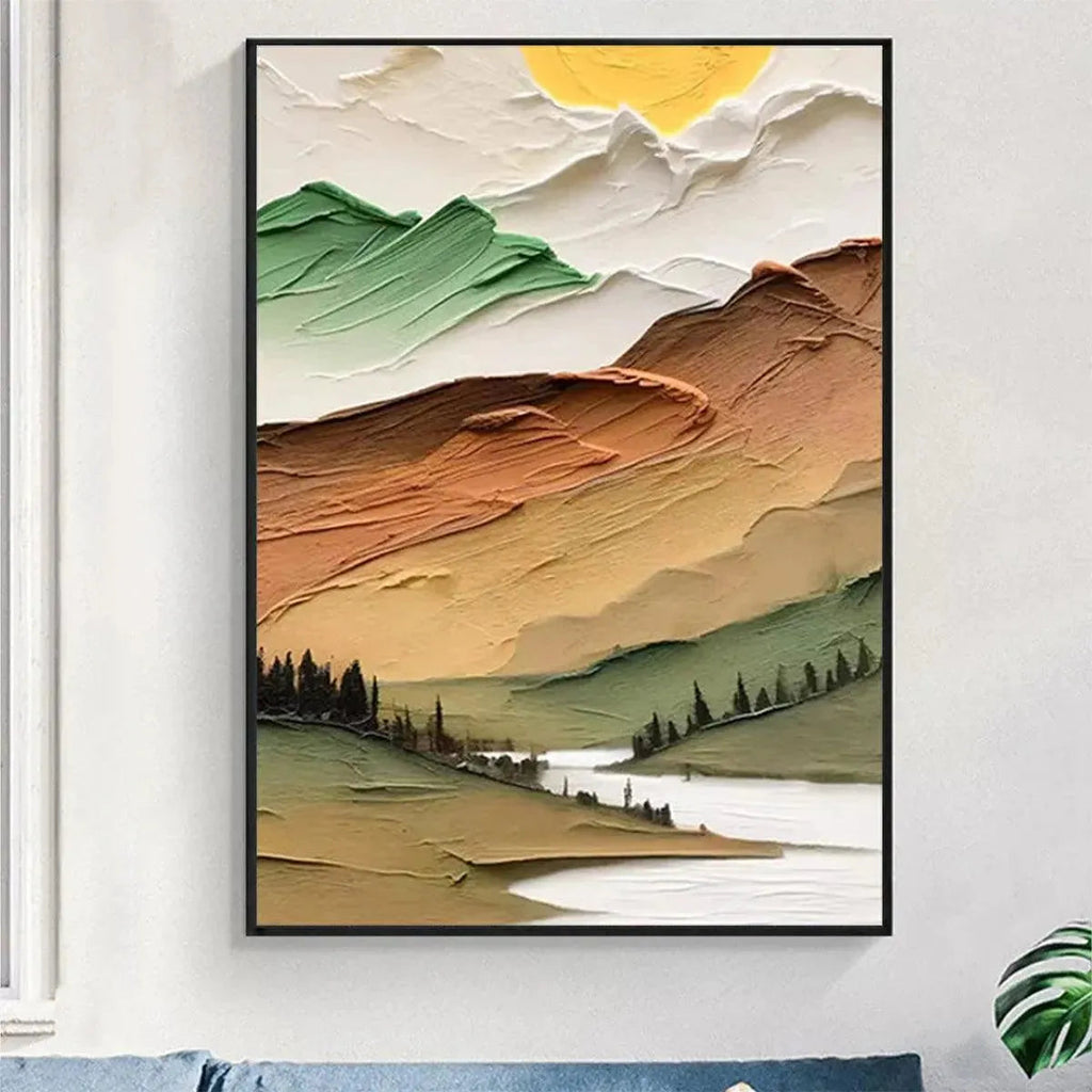 GOLDEN VALLEY: Textured Green Gold Orange Warm Mountain Landscape Canvas