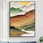 GOLDEN VALLEY: Textured Green Gold Orange Warm Mountain Landscape Canvas