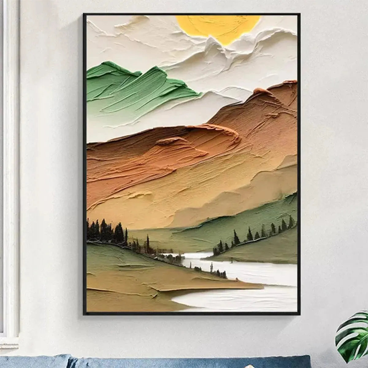 GOLDEN VALLEY: Textured Green Gold Orange Warm Mountain Landscape Canvas