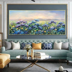 BLUE RIDGE DAWN: Panoramic Hydrangea Field Sunrise Soft Pastel Canvas