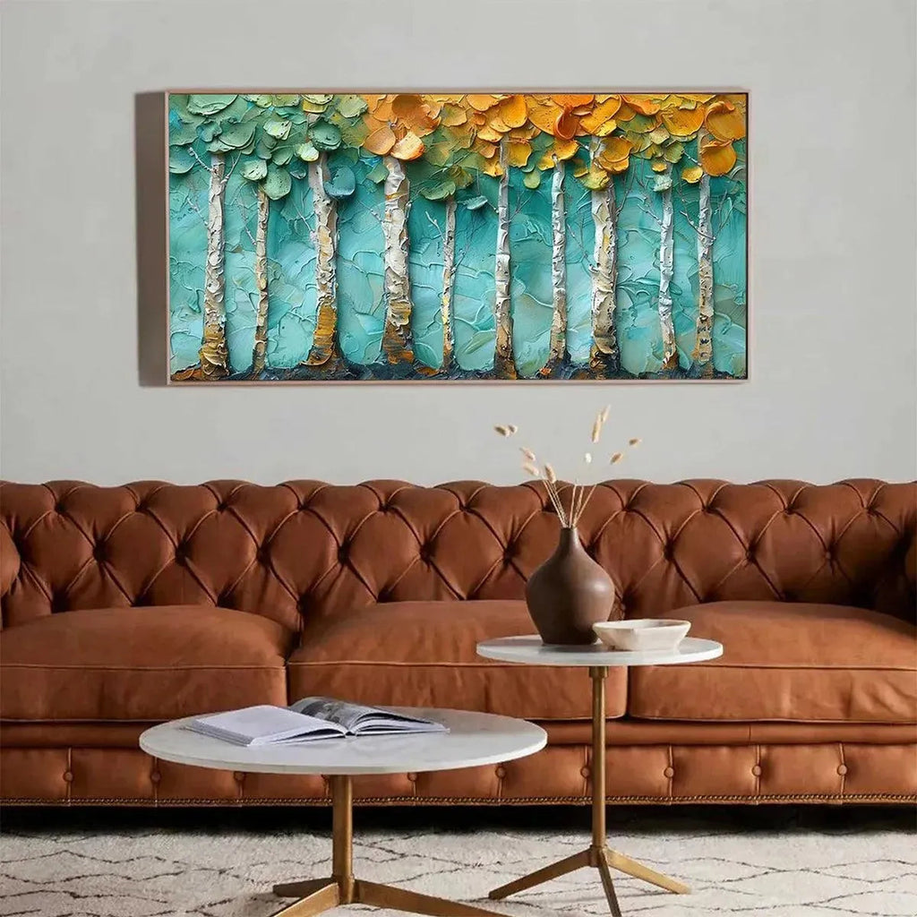 GOLDEN ASPEN GROVE: Impasto Aspen Trees Golden Light Textured Forest Canvas
