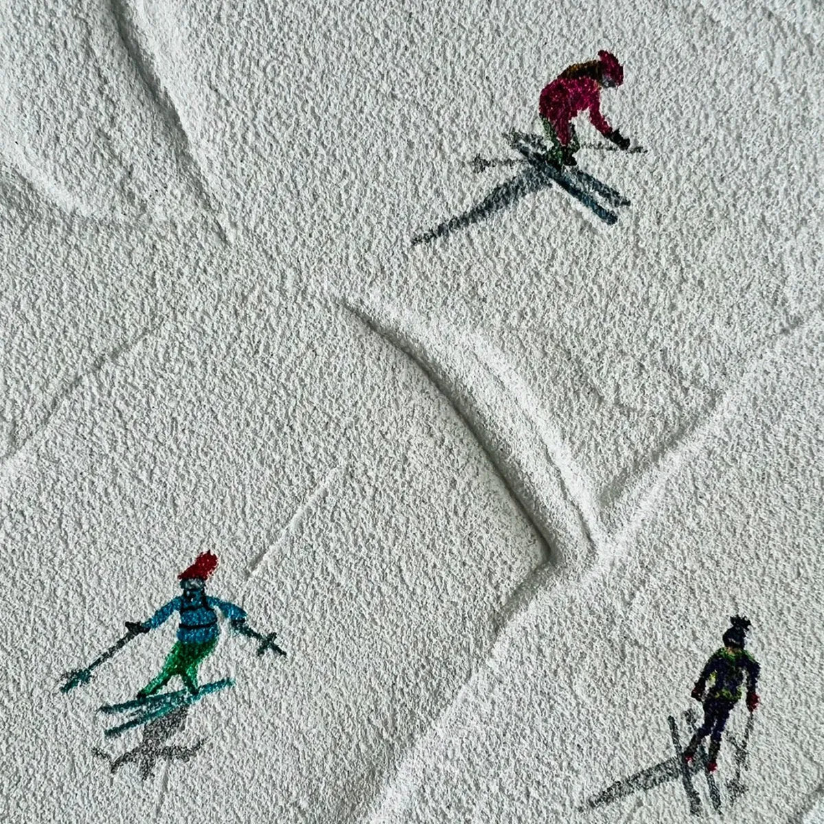 WINTER RHAPSODY: Minimalist Skiing Art on Textured Canvas for Modern Sporty Decor