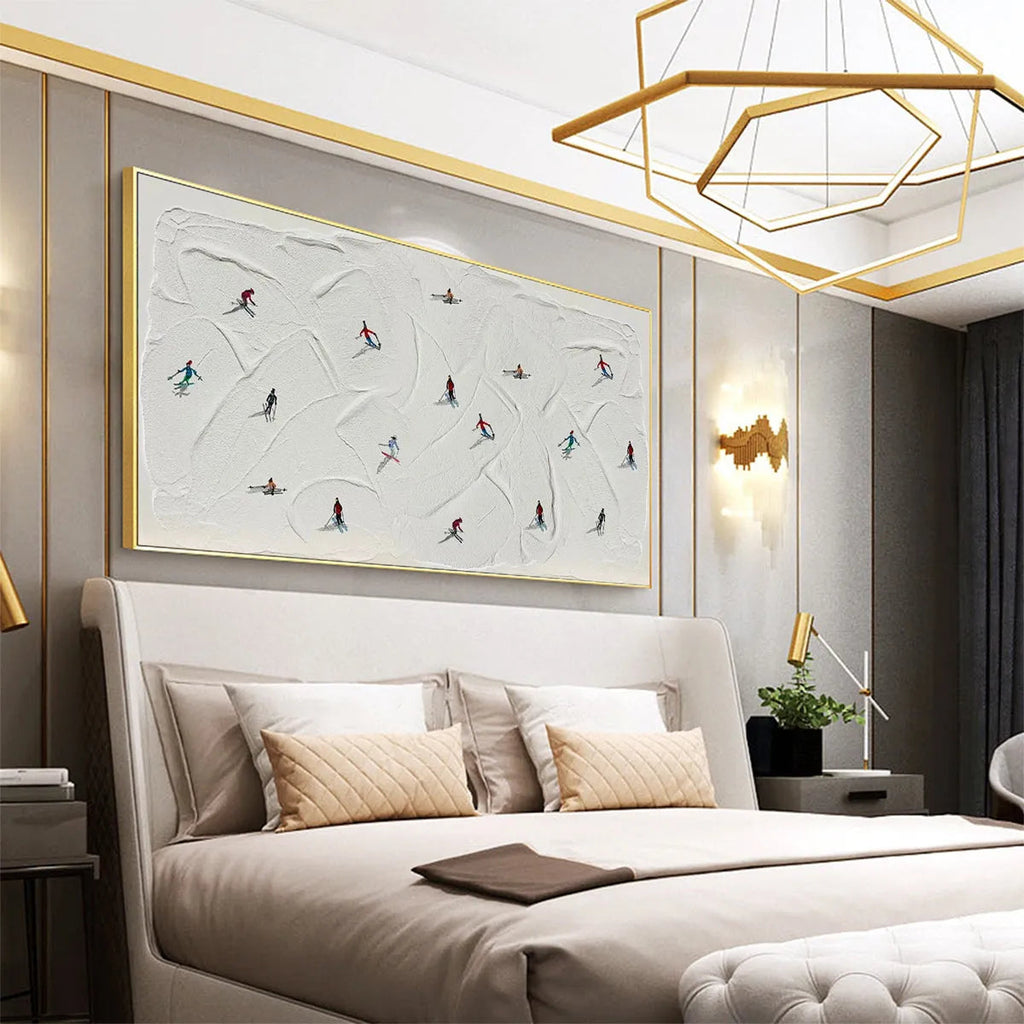 WINTER RHAPSODY: Minimalist Skiing Art on Textured Canvas for Modern Sporty Decor