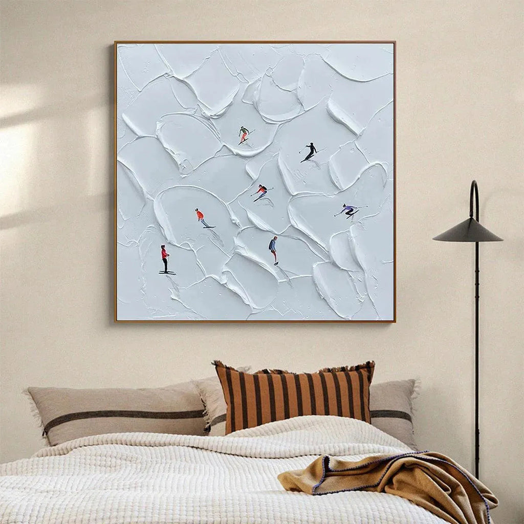 ALPINE SKI: Textured Skiing Painting Winter Sports Square Canvas Wall Art