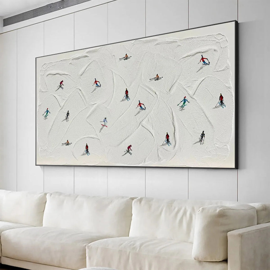 WINTER RHAPSODY: Minimalist Skiing Art on Textured Canvas for Modern Sporty Decor