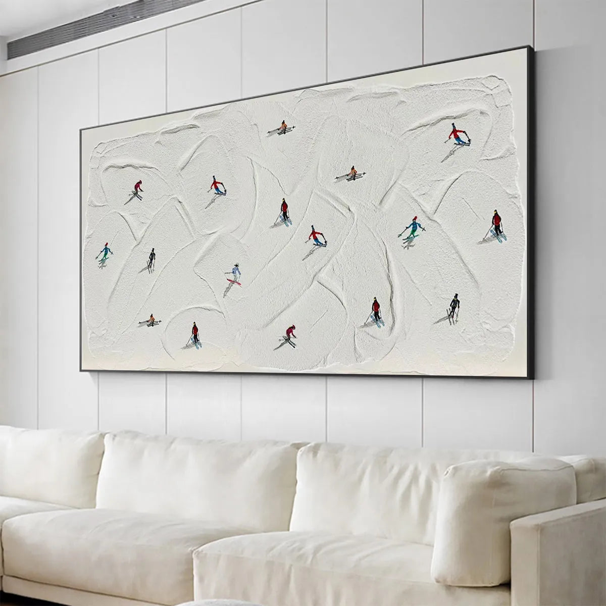 WINTER RHAPSODY: Minimalist Skiing Art on Textured Canvas for Modern Sporty Decor